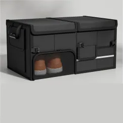 Black Car Boot Organiser - Foldable Waterproof Large Capacity Trunk Storage Box, Space Saving Vehicle Cargo Storage for Groceries, Tools and Travel Essentials