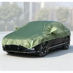Half Car Cover Sedan with Green Reflective Strip,All Weather Car Body Cover for Sun, Rain, Dust(Fit hatchbacks Length 3.8m to 4.3m)-green