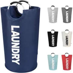 Collapsible laundry basket, Large laundry basket 90 L, Standalone laundry basket with high base, Durable and easy to clean, navy blue