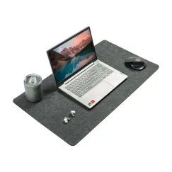 CARLA HOME Felt Desk Mat, Large Mouse Pad 80x40cm, Grey Cotton Linen Fabric