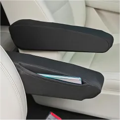 2PCS Arm Rest Cover for Car with Side Pocket,Breathable Cloth Fabric Car Armrest Covers for Armrests Protection,All Seasons Soft Armrest Cover for Cars Universal Cars Interior Accessories (Black)