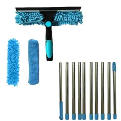 2-in-1 Window Squeegee with Telescopic Handle, 4.5m, Blue - Effective Cleaning for High Windows Cars Showers Indoors Outdoors