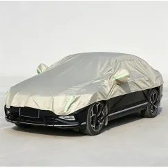 Half Car Cover Sedan with Green Reflective Strip,All Weather Car Body Cover for Sun, Rain, Dust(Fit hatchbacks Length 3.8m to 4.3m)-Sand gold