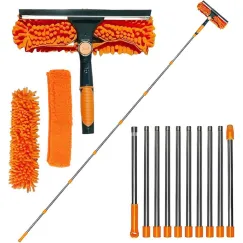 2-in-1 Window Squeegee with Telescopic Handle, 4.5m, Orange - Effective Cleaning for High Windows Cars Showers Indoors Outdoors