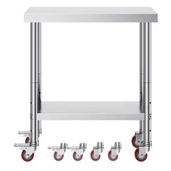 30x18x34 Inch Stainless Steel Work Table 3-Stage Adjustable Shelf with 4 Wheels Heavy Duty Commercial Food Prep Worktable with Brake for Kitchen Prep Work