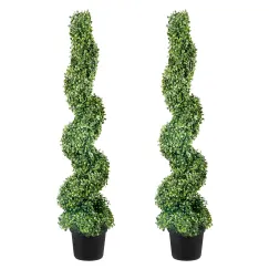 Artificial Topiaries Boxwood Trees, 10cm Tall (2 Pieces) Faux Topiary Plant Outdoor, All-year Green Feaux Plant w/ Replaceable Leaves for Decorative Indoor/Outdoor/Garden