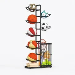 CARLA HOME 7 Tier Ball Storage Rack - Sports Organiser - Black - Basketball Storage Rack