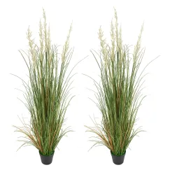 Artificial Grass Plant, 2 Pack 1194mm Reed Flower Grass in Pot, Premium PVC Faux Fake Greenery Shrubs Plant for Indoor Outdoor House Home Garden Office Room Décor, Housewarming, Green