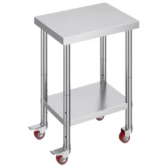 24x18x34 Inch Stainless Steel Work Table 3-Stage Adjustable Shelf with 4 Wheels Heavy Duty Commercial Food Prep Worktable with Brake for Kitchen Prep Work