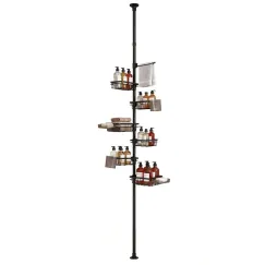 Artiss Tension Pole Shower Caddy Steel Corner Bathroom Shelf Black