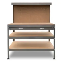 Kartrite 3-layered Work Bench Garage Storage Table Tool Shop Shelf Silver