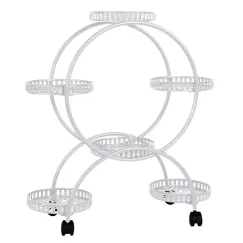 Fin White Metal Plant Stand 6-Potted Flower Pot Holder W Wheels 4 Tier Display Shelf
