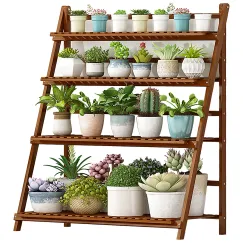 Plant Stand Outdoor Indoor Garden Wood Bamboo Shelf Folding 100CM Length