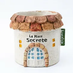 Mini Resin Round Cottage House Planter French Country Style Succulent Pot with Drainage Hole, Rustic Garden Decor for Indoor/Outdoor Desktop, Small House-Shaped Flower Pot