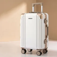 Wanderlite 20" Aluminium Frame Carry On Luggage Suitcase TSA Lock Spinner Wheels White Gold