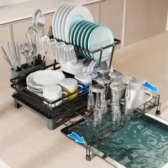 CARLA HOME Expandable Dish Drying Rack with Drainage Spout, Utensil Holder & Drainboardfor Kitchen Countertop Organizer (2 tier)