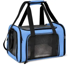 XL Blue Portable Foldable Pet Carrier Bag - Large Capacity Travel Carrier for 2 Small Pets, Comfortable and Stylish Cat Backpack, Foldable & Easy to Carry