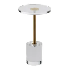 Clear Acrylic End Table, Acrylic Side Table with a Solid Base, 11.9 x 11.9 inch Round Tabletop, 21.4 inch High, for Coffee, Drink, Food, Snack used in Living Room, Bedroom, and Study