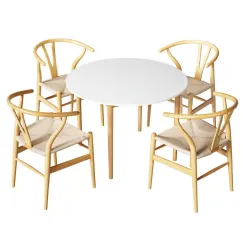 1 Artiss Dining Table and 4 Chairs Set Wishbone Wood