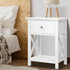 Artiss 2 X Bedside Table 1 Drawer with Shelf - EMMA White