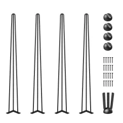 4 Pack Hairpin Table Legs 101.6cm Black Heavy Duty 3 Rod Carbon Steel Furniture Legs for Desk Dining Table Bench End Table DIY Each Supports 99.8kg