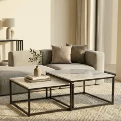 Interior Ave - Ciest Square Nested Coffee Table Set - White Marble Stone