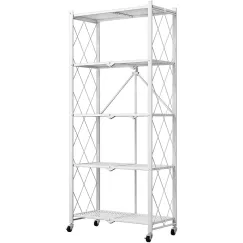 CARLA HOME 5-Tier Foldable Storage Shelf with Wheels for Kitchen, Garage, Pantry or Basement (White)
