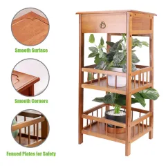P&P Bamboo Bedside Table Nightstand Smooth Storage Side End Table with Drawers for Small Spaces