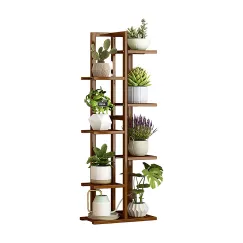 6 Tiers Vertical Bamboo Plant Stand Staged Flower Shelf Rack Outdoor Garden