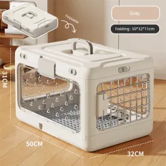 Grey Premium Foldable Pet Carrier Crate - Breathable Aviation Travel Box for Cats & Small Dogs up to 10kg - Portable Car & Flight Transport Case