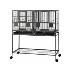 i.Pet 106cm 2-in-1 Bird Cage Aviary with Divider Parrot Budgie Wheels Black