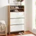 Artiss Narrow Shoe Cabinet Adjustable Shelves Flip-up Door White & Pine