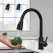 Black Kitchen Faucet, Stainless Steel Pull-Down Sprayer Sink Mixer Tap, 2 Spray Modes Kitchen Mixer Tap, High Spout And