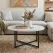 White Marble Effect Round Coffee Table with Black Legs