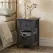 Grey Bedside Table with Wicker Basket