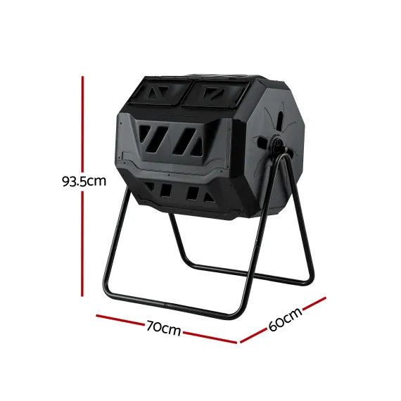Gardeon Dual-Chamber Compost Bin 160L Rotating Tumbler Black