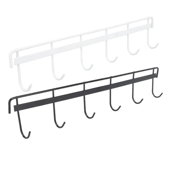 2pcs Wall Mounted Coat Rack Stainless Steel Wall Hanging Coat Hook Rail with 6 Hooks for Clothes Towel Hat 6 Hooks 1 Black 1 White