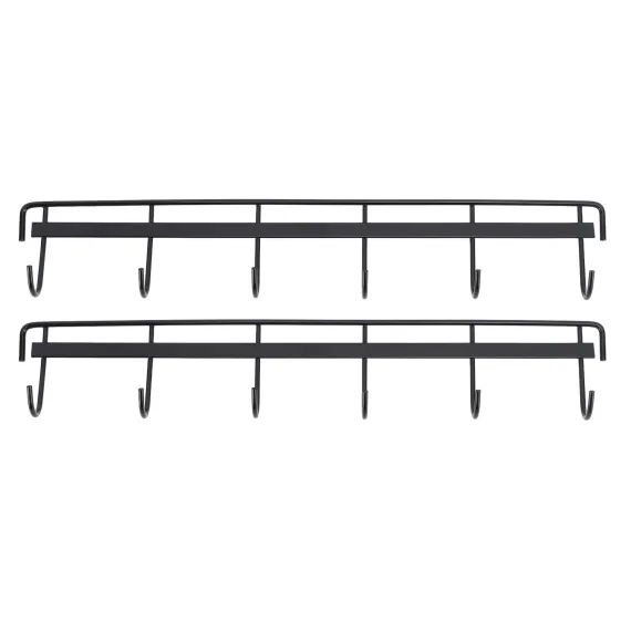 2pcs Wall Mounted Coat Rack Stainless Steel Wall Hanging Coat Hook Rail with 6 Hooks for Clothes Towel Hat 6 Hooks 2 Black