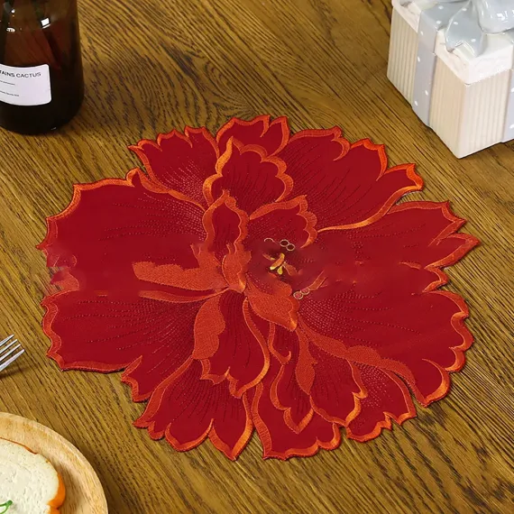 4 Pieces Flower Placemat, 3D Flower Placemats, Flower Shape Placemat, Heat-Resistant And Washable Placemat for Dining Table, Green