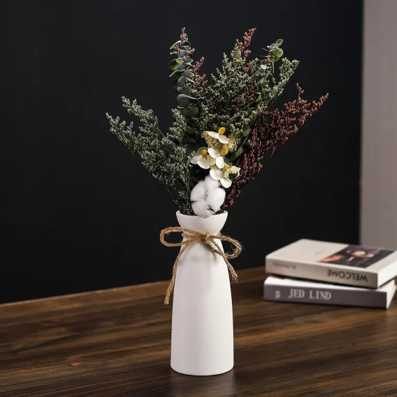 Ceramic Vase - Flowers Vase Modern Home Decor, White Geometric Decorative Vases for Living Room, Dried Flower Vase, Mantel