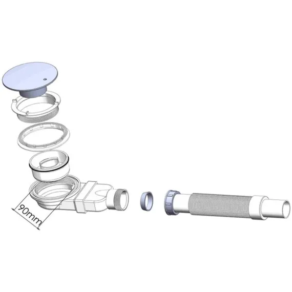 Shower tray siphon - Shower tray drains - Flat shower tray - Extra flat shower tray siphon - Drain set - Shower tray siphon - Shower tray siphon flat - For flat shower trays - Silver and white - Plastic
