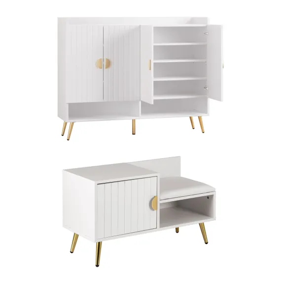 Artiss Shoe Cabinet Bench Set Adjustable Shelf Hallway Living Room White
