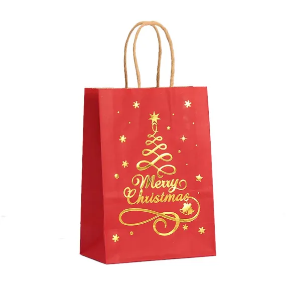 Gift Bags - 12 pieces - Kraft paper gift bags - Bags - Tote bags - Christmas paper bags with print - Party wrapping bags