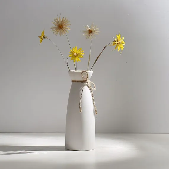 Ceramic Vase - Flowers Vase Modern Home Decor, White Geometric Decorative Vases for Living Room, Dried Flower Vase, Mantel