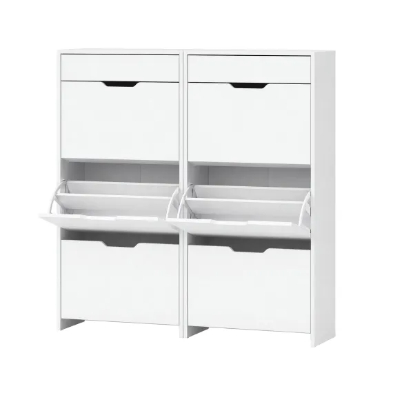 Artiss 2x Shoe Cabinet Organiser 3 Flip Drawer High Gloss White