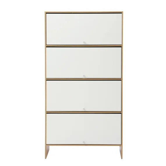 Artiss Narrow Shoe Cabinet Adjustable Shelves Flip-up Door White & Pine
