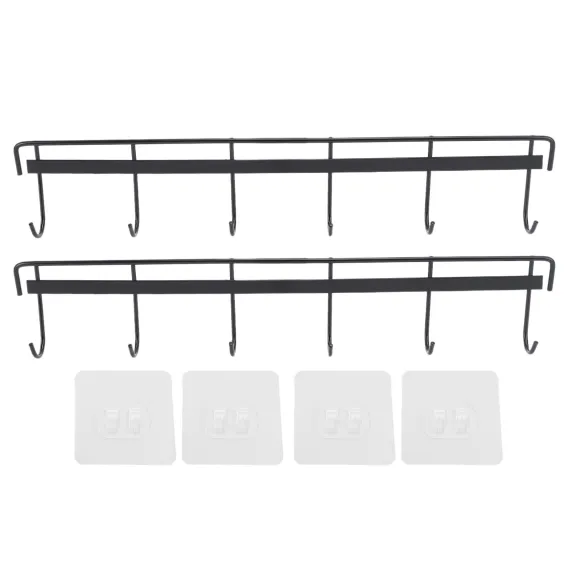 2pcs Wall Mounted Coat Rack Stainless Steel Wall Hanging Coat Hook Rail with 6 Hooks for Clothes Towel Hat 6 Hooks 2 Black