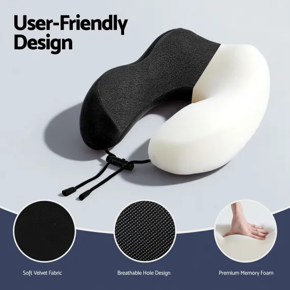 Wanderlite Travel Pillow for Airplanes Memory Foam Neck Pillows for Traveling, Soft & Washable Cover with Storage Bag, Portable Plane Accessories for Airplanes Offices Cars, Black
