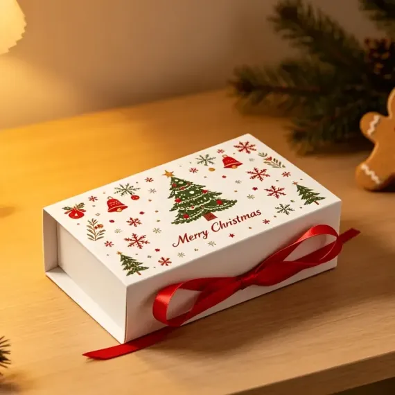 10pcs Christmas Gift Box with Ribbon, Rectangular Gift Box with Christmas Tree and Snowflake Print, Luxury Flip-Top Candy and Cookie Packaging Box, Suitable for Holiday Chocolates, Cookies, and Wedding Small Gifts./BLUE