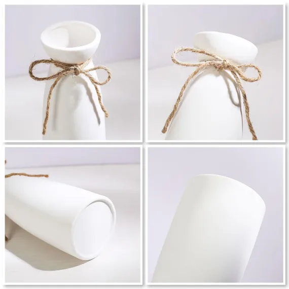 Ceramic Vase - Flowers Vase Modern Home Decor, White Geometric Decorative Vases for Living Room, Dried Flower Vase, Mantel